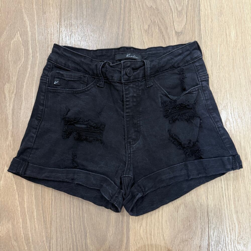 Kancan Women's Black Distressed Cuffed Denim Shorts (Size 5/26)